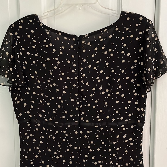 MAGGIE LONDON - Woman’s 100% Silk Black/Tan Polkadot MIDI Dress size 12 - Picture 6 of 8